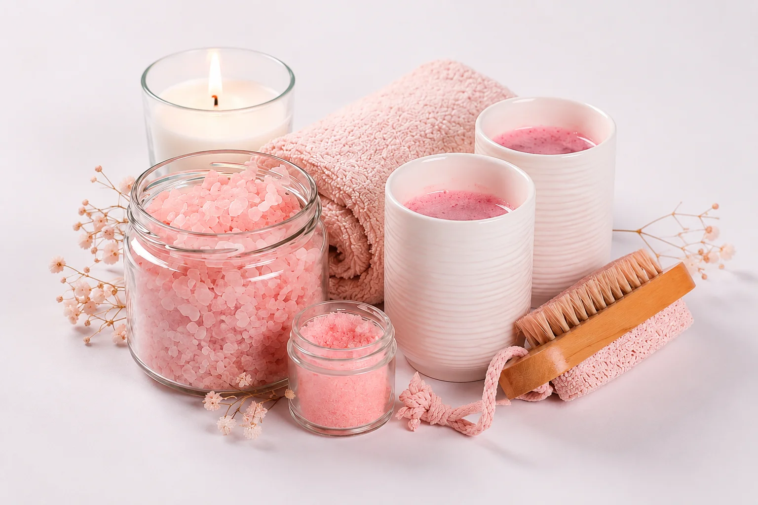 An elegant assortment of Himalayan salt gift items including lamps, candle holders, and decorative pieces in premium packaging